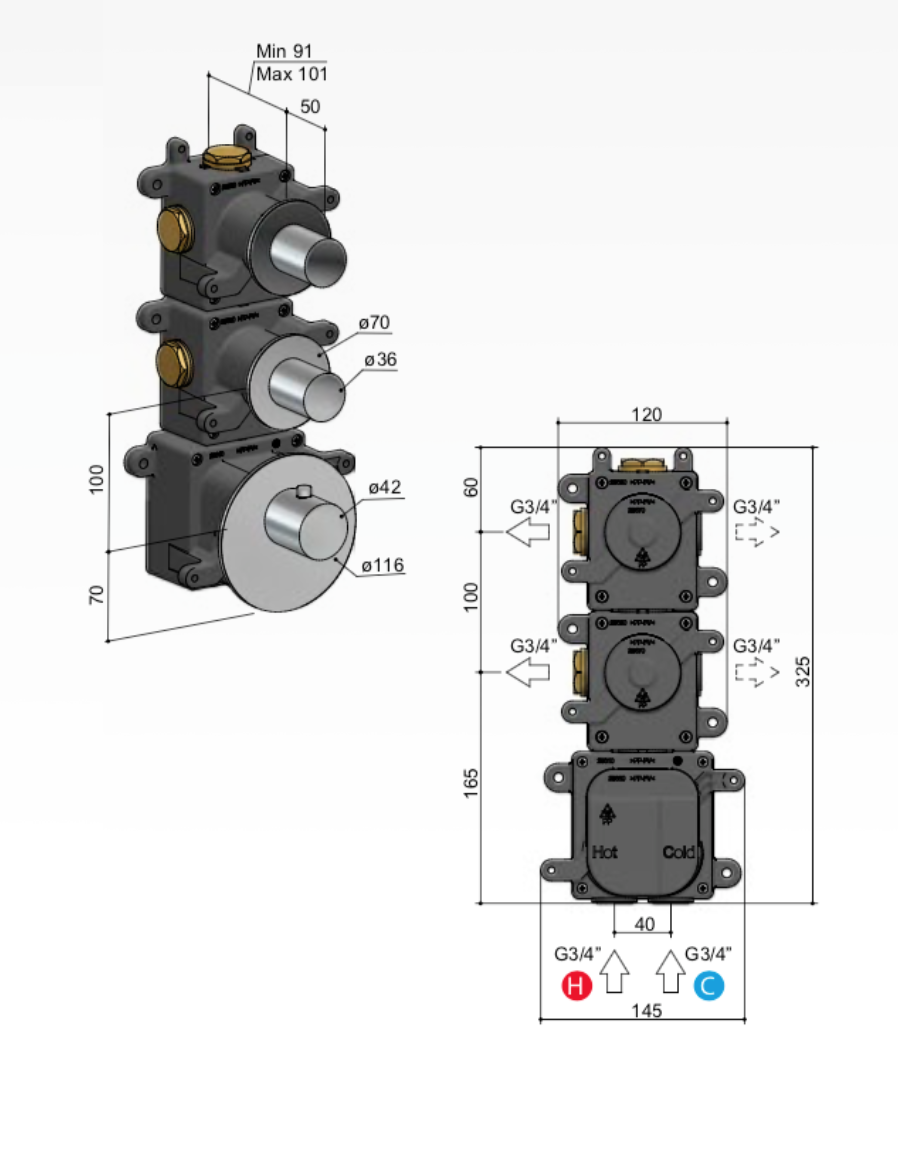 hotbath MHF002 high flow inbouwbox voor thermostaat met 2 stopkranen