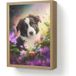 Applique murale Chiot - Soleil - Fleurs - Nature - Border Collie - Chien 30x40 cm