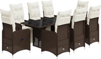 vidaXL 9-delige Bistroset met kussens, poly rattan, bruin