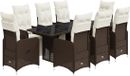 vidaXL 9-delige Bistroset met kussens, poly rattan, bruin