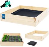 KOTARBAU® Moestuinbak, Verhoogd Tuinbed, Vurenhout, 120 x 120 x 18 cm, Natuurlijk, Plantenbed, met Vlies en Handschoenen met Klauwen, Groentebed, Bloembak Hout Buiten