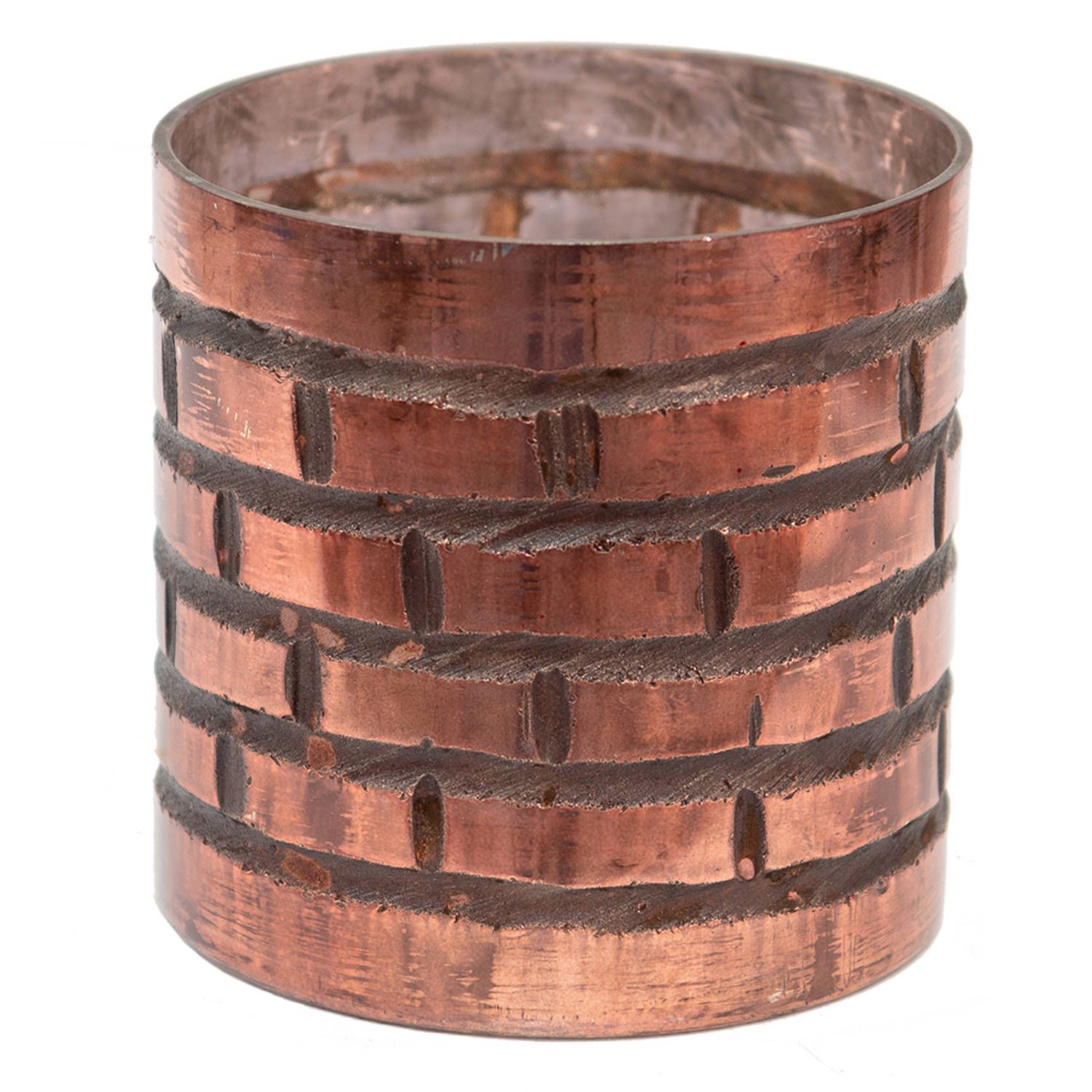 Clayre & Eef Theelichthouder Ø 15x15 cm Koperkleurig Glas Rond