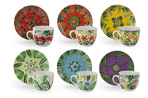 Excelsa 64274 Mandala tropische set van 6 koffiekopjes met schotel cl.90, veelkleurig, porselein