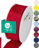 Halbach Seidenbänder Premium cadeaulint met draadrand, breedte 40 mm, lengte 25 m, Öko-Tex 100 gecertificeerd lint, taftband, made in Germany, kleur: rood