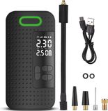 JVS Products Luchtcompressor 4000 mAh – Elektrische fietspomp met Digitale Drukmeter - Oplaadbaar & Draadloos - Auto-Stop & LED Verlichting – Bandenpomp Voor Auto, Motor & Ballen - Ballenpomp - Inclusief Opzetstukken en Reistas - Zwart