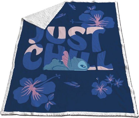Disney Lilo & Stitch Sherpa Fleeceplaid, Just Chill - 130 x 170 cm - Blauw