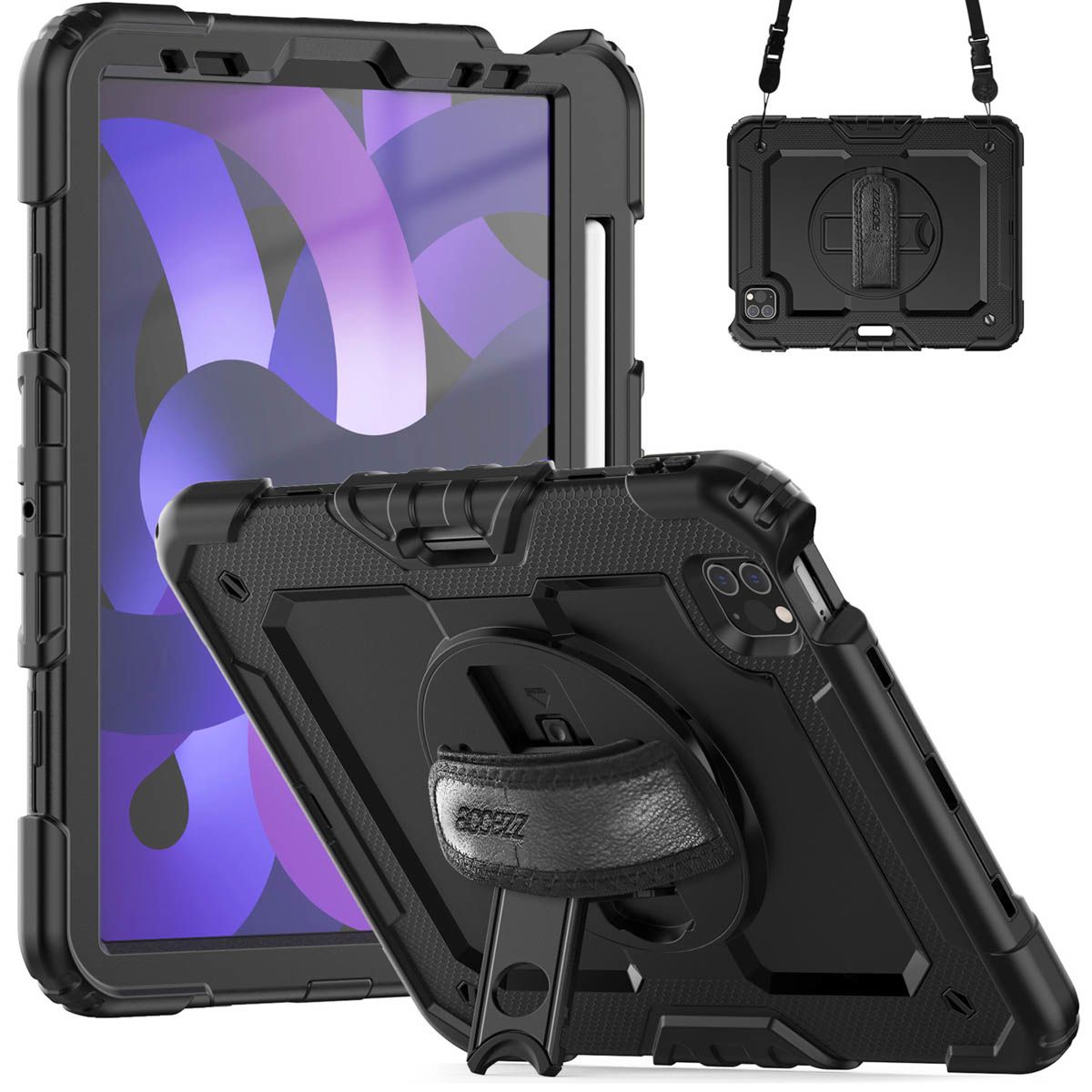 Accezz Rugged Backcover for iPad Air (2020/2022) - 10.9" - Black - with Shoulder Strap