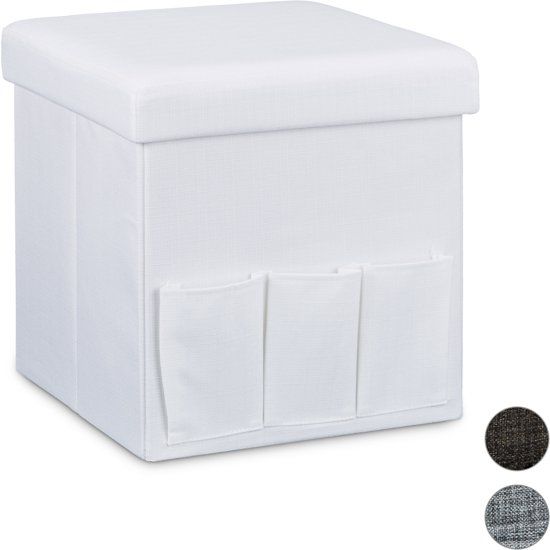 Relaxdays Opvouwbare Poef - 3 Vakken - Hocker - Krukje - Voetenbank - Opbergbox - 38 cm - Grijs