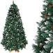Bakaji Koning Kunstkerstboom, met sneeuw bedekte kunstkerstboom, met dennenappels, natuurlijk wit, met sneeuw bedekte punten, kruissokkel van massief hout, hoogte 210 cm, moeilijk ontvlambaar