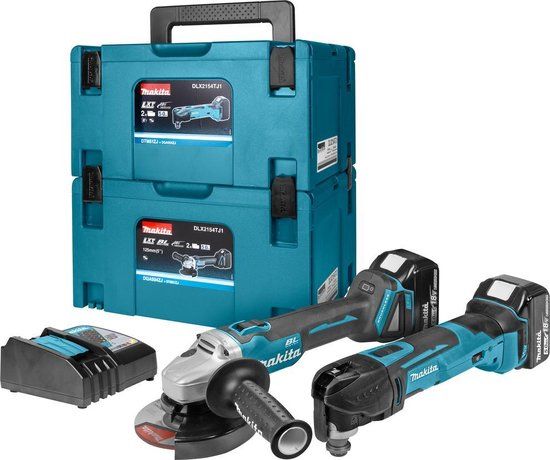 Makita DLX2154TJ1 18V Accu Haakse Slijper & Multitool Combiset - 2x 5.0Ah - Mbox