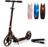ALVIX Kinderstep zwart, opvouwbare step voor kinderen met 200 mm LED-wielen, draagriem, in hoogte verstelbaar stuur, breed deck, vanaf 6 jaar, tot 100 kg