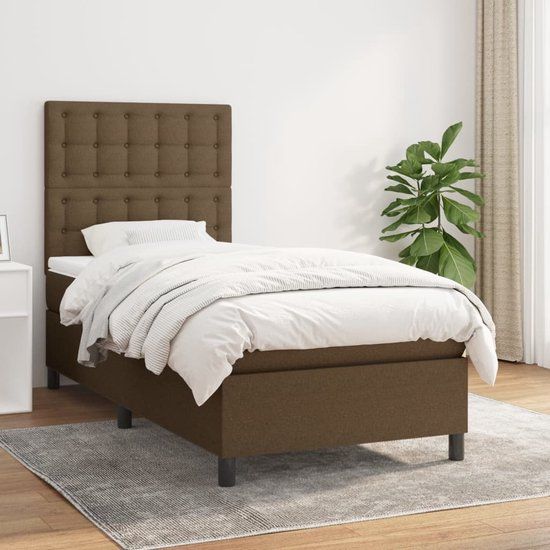 vidaXL Boxspring met matras stof donkerbruin 80x200 cm
