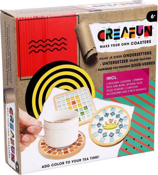 Creafun knutselset onderzetters maken - kleurrijk mozaïek DIY pakket.