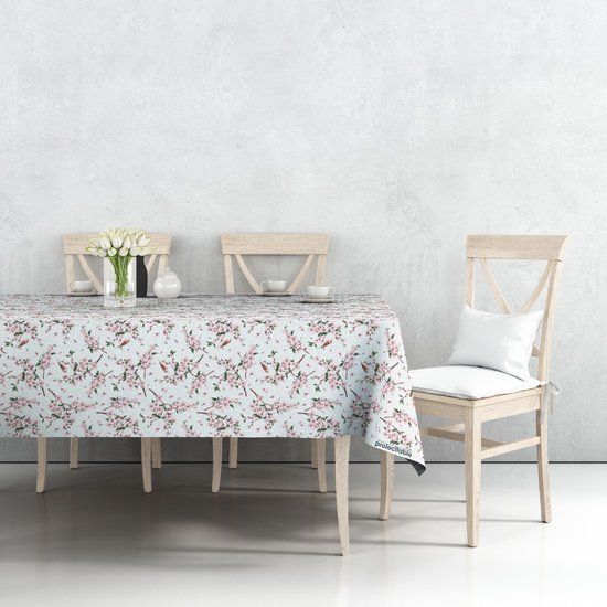 Protecttable Tafelzeil Cherryblossom Birds - 140x190cm - Roze - Kunststof - Tafelkleed Afwasbaar