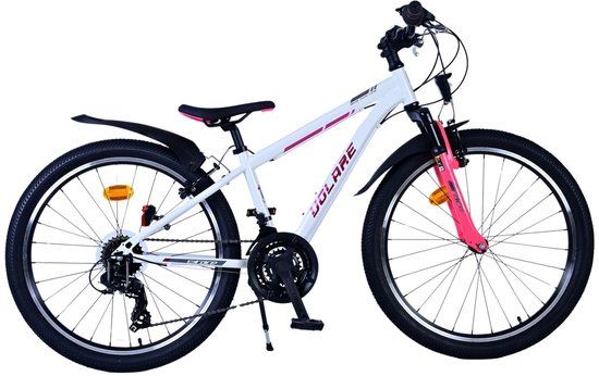Volare Xc Race 24 inch Meisjes Kinderfiets - Wit/Roze - 21 Versnellingen - Met vering