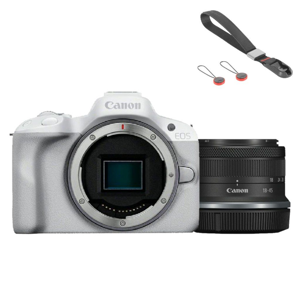 Canon EOS R50 wit + RF-S 18-45mm + Peak Design Cuff