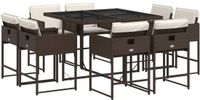 vidaXL 9-delige Tuinset met kussens poly rattan bruin