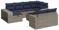 vidaXL 11-delige Loungeset met Kussens Poly Rattan Grijs