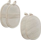 Relaxdays loofah spons - set van 4 - natuurspons voor lichaam & gezicht - peeling en reiniging - badspons - beige