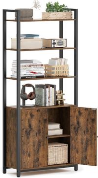 Songmics VASAGLE bibliothèque verticale à 6 étagères avec porte, cadre en métal, étagères réglables, 24 x 60 x 159,5 cm, pour salon, chambre, marron rustique et noir d'encre LLS133K01