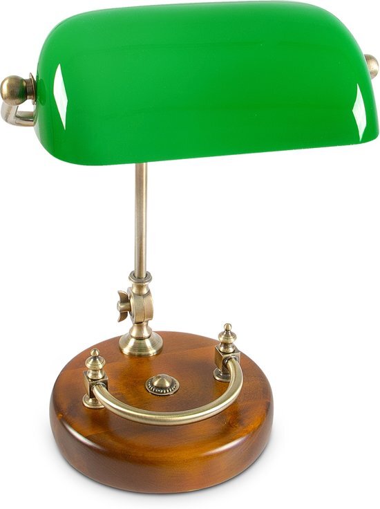 Relaxdays Bankierslamp groen glas - hout Notarislamp Bureaulamp Tafellamp Vintage lamp