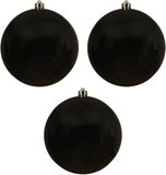 Merkloos Decoris Kerstbal - 3x - Zwart - Groot - 14 cm - Kunststof - Glans