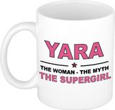 Bellatio Decorations Naam cadeau Yara - The woman, The myth the supergirl koffie mok / beker 300 ml - Oudroze