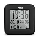 MEBUS digitaler Funk-Wecker mit Thermometer, Beleuchtung und Kalender, kompakt & stabil/Farbe: Schwarz/Modell: 25595