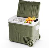 Auronic Elektrische Koelbox - Compressor - 2 Zones - 45L - 12/24V en 240V - Koelen en Vriezen - Camping Koelkast - Frigobox Auto - Met Wielen en Hendel - Groen