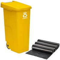 WELLHOME Contenants recyclés + 3 x sacs poubelles de 10 pièces, rouge, 42 x 57 x 88 cm