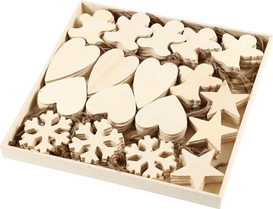 creotime Ornamenten voor Kerst, afm 9-11 cm, triplex, 90 assorti