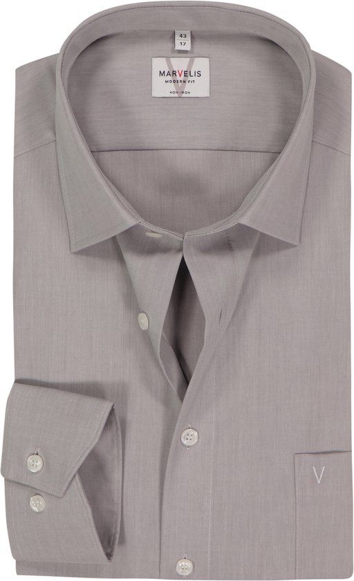 MARVELIS Modern Fit Overhemd - Korte Mouw - Grijs - Maat 46 - Heren