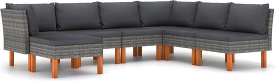 vidaXL 7-delige loungeset met kussens poly rattan grijs