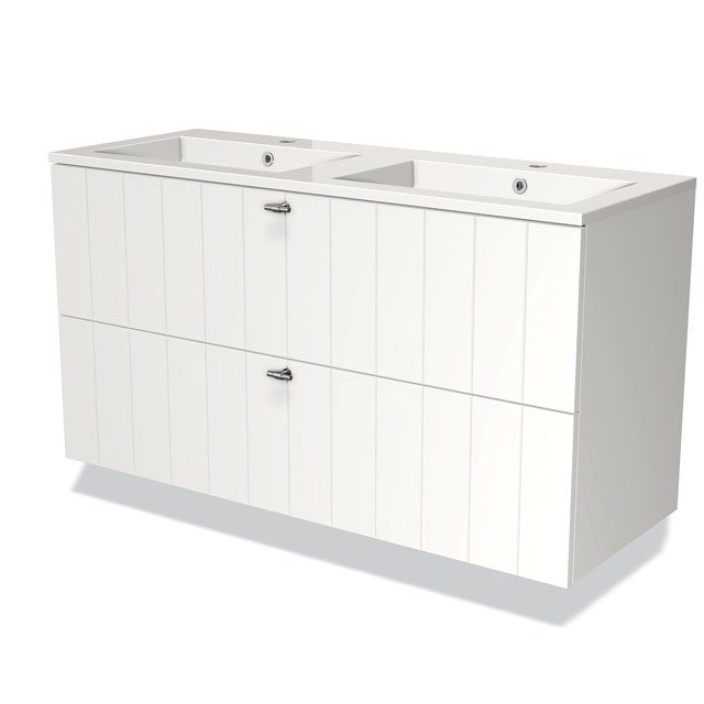 Maxaro Badkamermeubel 120cm Modulo Mat Wit 2 Lades Lamel Wastafel Mineraalmarmer