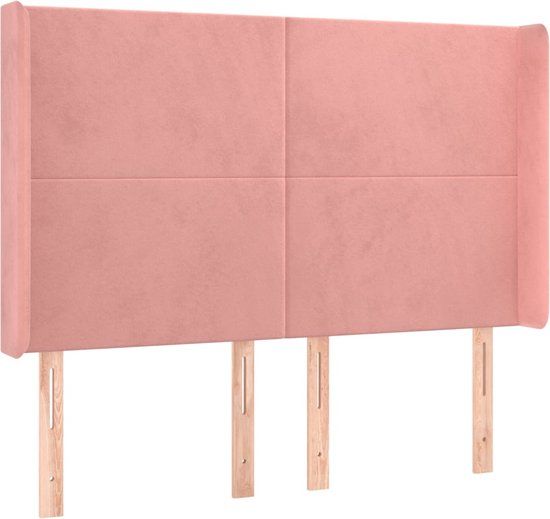 vidaXL Hoofdbord met randen 147x16x118/128 cm fluweel roze