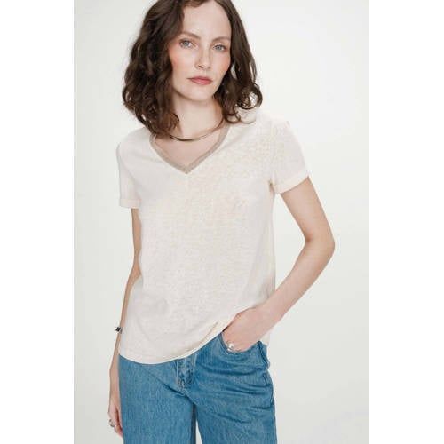 GRACE & MILA V-hals Korte Mouw Jersey T-shirt Beige Dames S