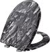 Happyment Happiq Antibacterieel toiletbril "Stoney" – O-vorm – Met soft-close sluiting en snelsluiting – Duroplast – Universeel toiletbril met drukmechanisme