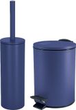 Spirella Set d'accessoires pour salle de bain/toilettes - Brosse WC et poubelle à pédale 3L - métal - bleu