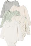 Vertbaudet Set van 5 newborn rompers met lange mouw saliegroen