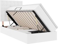 vidaXL lit de rangement avec tête de lit, blanc pur, 90 x 200 cm, similicuir