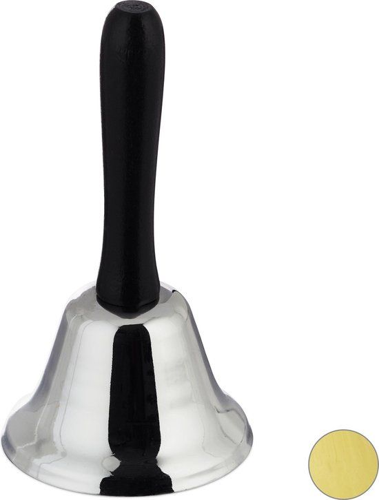 Relaxdays Tafelbel - Handbel - Schoolbel - Zilver - Houten Handvat