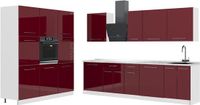Vicco Complete keukeneenheid Fame-Line, Bordeauxrode hoogglans/Wit, 460 cm, WB Marmer