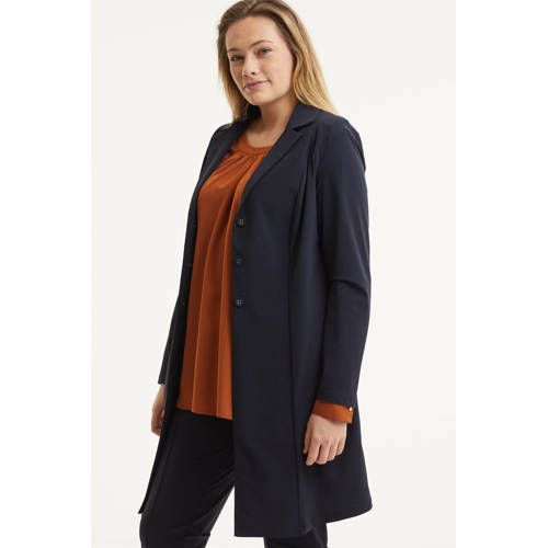 Plus Basics lange blazer van travelstof - donkerblauw