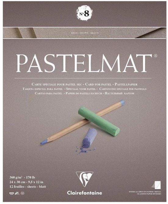 Clairefontaine Pastelmat - Papier voor pastelkrijt - blok no.8 - assorti - 360 g - 24 x 30 cm - 12 vellen
