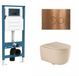 QeramiQ Dely Swirl Toiletset - reservoir encastré Qeramiq Flush - siège 35mm - plaque de commande en métal cuivre - boutons ronds - beige