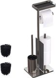 Merkloos Relaxdays Toiletbutler RVS met plankje en reserverolhouder, staand, 75 cm, zilver/zwart