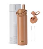 VANN® RVS Drinkfles 650 ML met rietje voor volwassenen – 3-Wandig – Met 2 doppen – Thermosfles – 12 uur warm/24 uur koud – Cadeau voor man en vrouw – VANN Gold Botte Macchiato