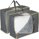 Merkloos Relaxdays Opberghoes Dekbed - Set van 2 - Stof - 25 x 60 x 44 cm - Onder Bed - Grijs
