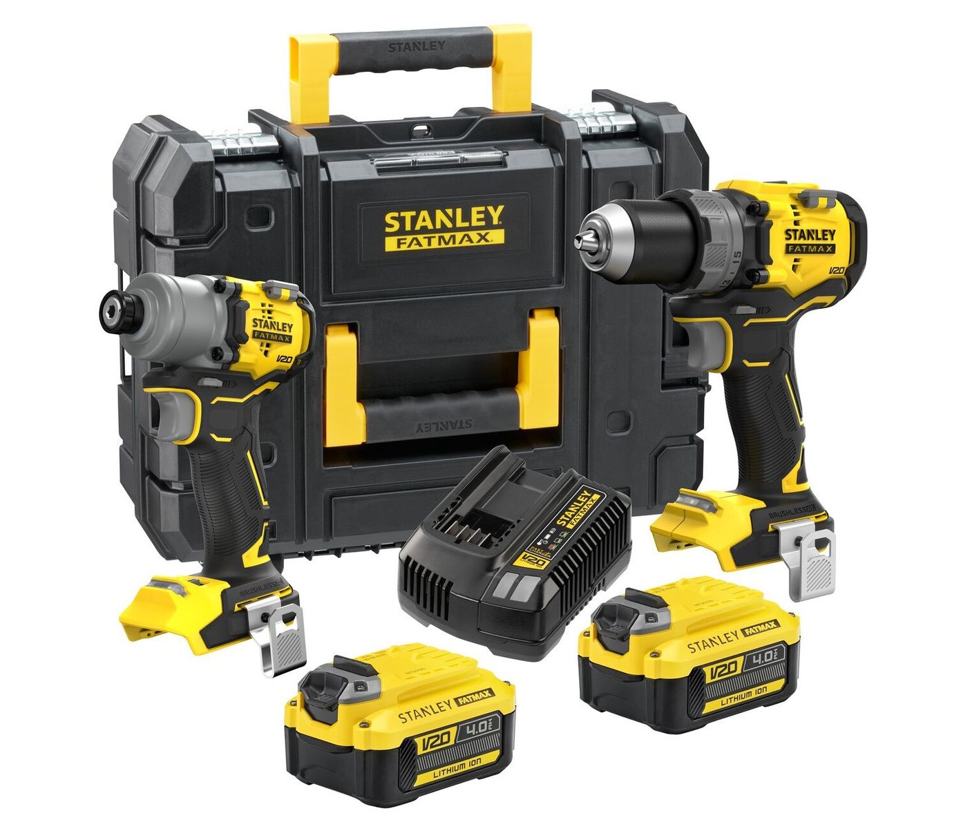 Stanley FATMAX SFMCK211M2T-QW | V20 brushless combikit 18V in koffer (2x 4.0Ah accu + snellader)
