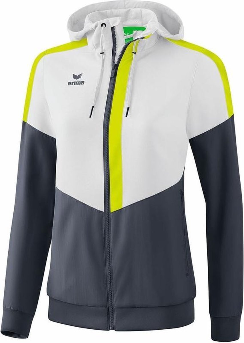 Erima Squad Tracktop Jack Met Capuchon Dames Wit-Slate Grijs-Lime Maat 40